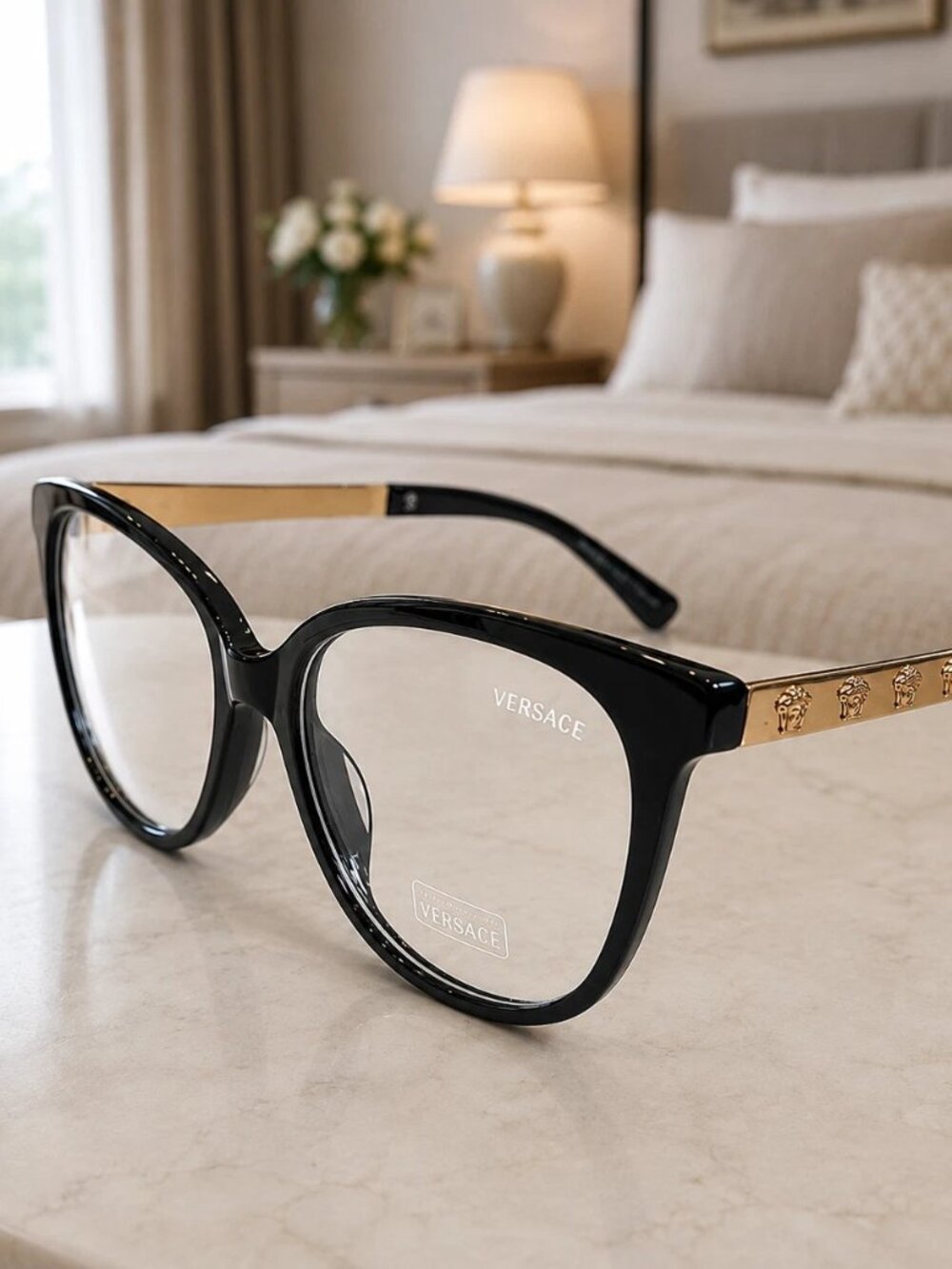 Versace Cat Eye Frame (Authentic with Authenticity Card) 55,18,140, Black & Gold